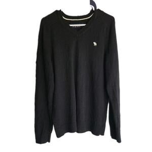 ABERCROMBIE & FITCH SIZE XL BLACK V-NECK SWEATER COTTON VISCOSE NYLON 🔥 READ